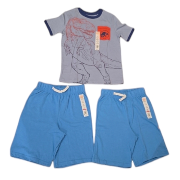 JUMPING BEANS BOYS BLUE SHORTS AND BLUE SHORT SLEEVE JURASSIC PARK TEE SIZE 7 - Picture 3 of 15